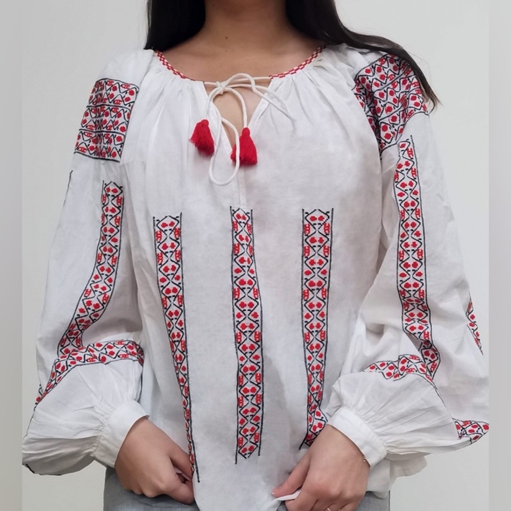 Love Sam Silk Sheer Peasant Blouse